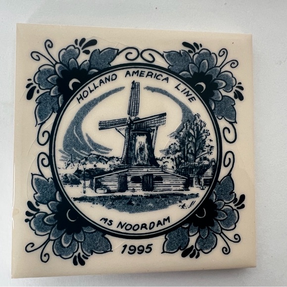 Delft Blue Tile Coasters Holland America Line Set Of 7 Ceramic Cork Vintage - Picture 5 of 16